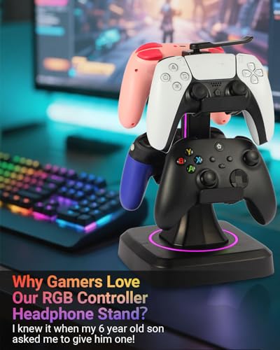 Controller Stand with Lighting and Headphone Stand Wall Mounts