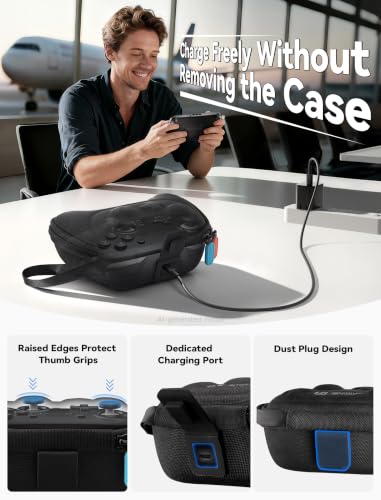 JSAUX Case for Nintendo Switch Pro / Switch 2 Pro Controller, 6 Thumb Grips | Slim Case, Hard Shell Travel Carrying Case, Portable Protective Bag with All Around Protection, Includes 6 Thumb Grips, Black - color: Slim Design + 6 Thumb Grips
