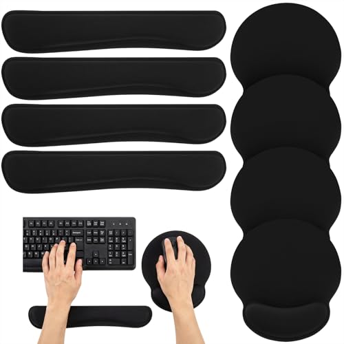 8 Pcs Ergonomic Mouse Pad and Keyboard Wrist Rest Set, Memory Foam Support for Comfortable Typing, Black Computer Gaming Office Home Accessories