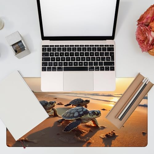 Large Gaming Mouse Pad for Desk, Baby Turtles On Beach Desk Mat, Cute Sea Turtle Desk Pad, 31.5"x15.7" Extended Big Computer Keyboard Mouse Pad with Non-Slip Base and Stitched Edge - color: Baby Turtles on Beach