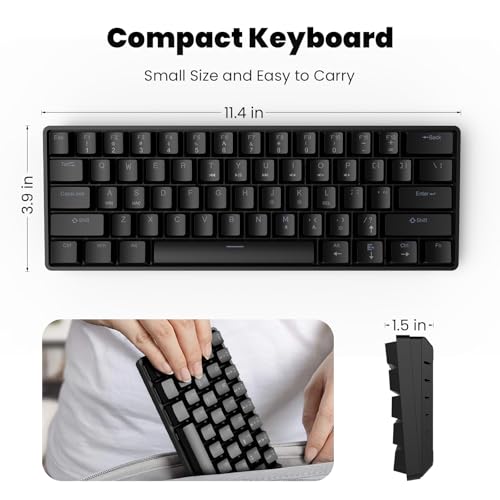 Portable 60% Mechanical Gaming Keyboard, RGB Backlit 61 Keys Ultra-Compact Game Keyboard with Mouse, Mini Wired Computer Keyboard with Red Switch for Windows, MAC, Laptop, PC, Black - color: Black+Mouse