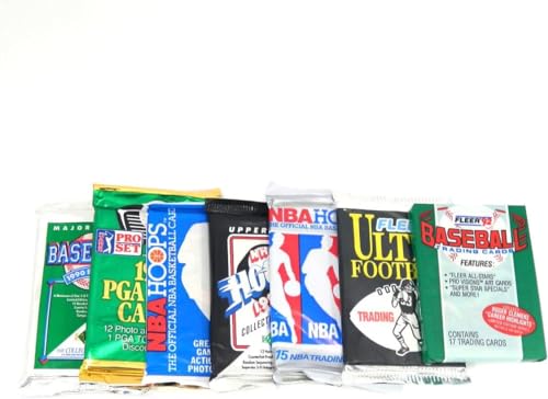 Vintage Multi-Sport Unopened Pack Lot Total of 100 Trading Cards Baseball Football Basketball Hockey Golf Topps Upper Deck Hoops Pro Set