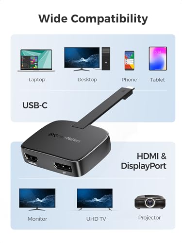 Cable Matters Portable USB C to HDMI and DisplayPort Adapter | 2x 4K@60Hz / 1x 8K@30Hz, macOS One Extended Display, Foldable, Thunderbolt 4 Compatible, for Dell XPS/Surface Pro/MacBook