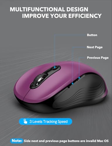 Trueque Wireless Mouse for Laptop, 2.4GHz Ergonomic Computer Mouse with Back & Forward Buttons, 3 Adjustable DPI Levels, 6 Buttons, Optical USB Cordless Mice for Windows PC (Purple, 1 Pack) | 2.4GHz USB receiver, back/forward buttons, 3 adjustable DPI lev