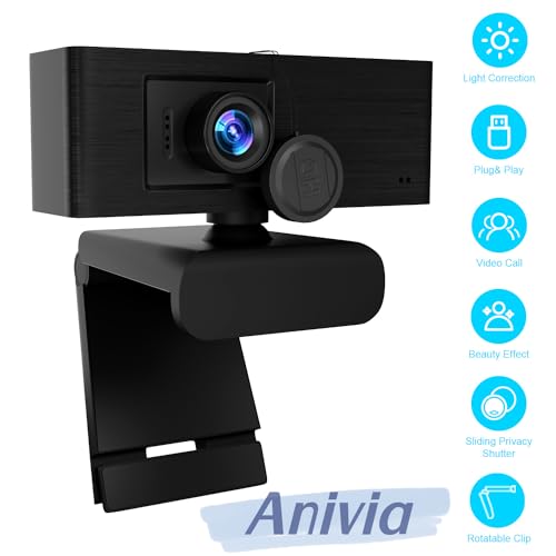 Anivia 1080p Full HD Webcam with Mic, Privacy Cover, 2M Pixels, Plug and Play, Streaming Webcam for PC, Online Calling/Conferencing
