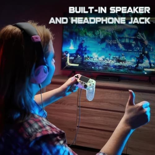 Wireless Controller for P-4, White Crack Custom Design, Adjustable RGB Light,1000mAh Battery, Double Vibration, 6-Axis, Built-in Speaker & 3.5mm Headphone Jack, Gamepad Compatible with PlayStation 4 - color: White
