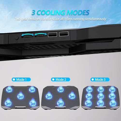AIMIUZI Laptop Cooling Pad, Gaming Laptop Cooler with 9 Quiet Fans, Laptop Cooling Stand for 12-17 Inch, Laptop Computer Fan with 5 Height Adjustable,2 USB Ports,1 Phone Stand - color: Colorful