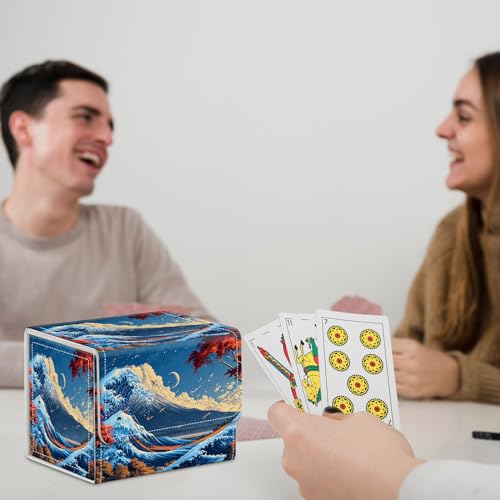 for MTG Commander Deck Box,Card Deck Box for Trading Yugioh MTG,Fits 100 Double Sleeved Cards,PU Leather Strong Magnet Case for Magic Commander TCG CCG,Sea Wave Moon - color: Sea Wave Moon