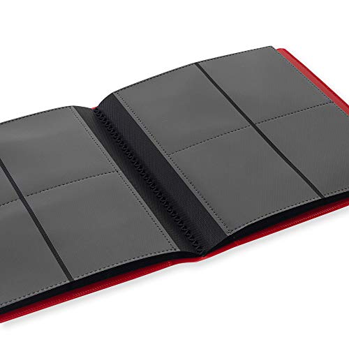 Vault X 4 Pocket Strap Trading Card Binder 160 Cards Side Loading (Red) | Holds 160 standard-size TCG cards in 20 side-loading 4-pocket pages. Padded, water-resistant cover. - color: Red