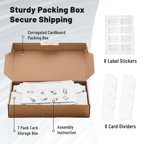 NUMINA 7 Pack Trading Card Storage Boxes Card Organizer with Dividers | 600 Cards Per Box, Secure Lid Design, Shipping Ready, Dividers & Labels Included, Heavy-Duty Cardboard, Fits TCG & Sports - size: 10 in (7-Pack)