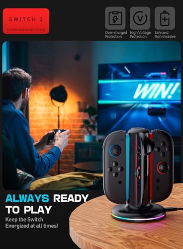 SUPCASE Charging Dock for Nintendo Switch 2 Joy Con, Black | Supports Dual-Side Charging, 9 Light Modes, Magnetic Controller, Fast Charger Stand Station