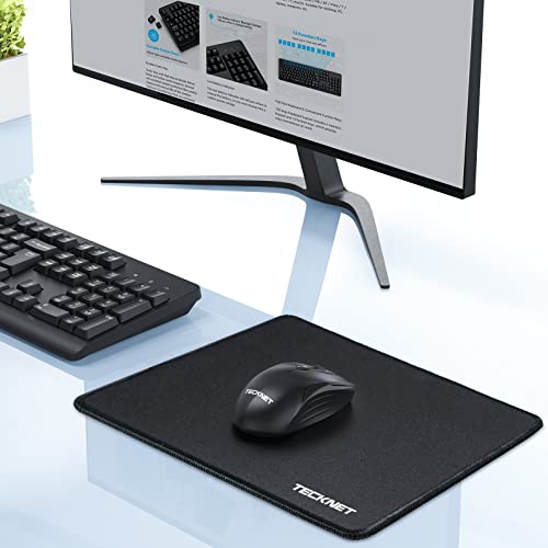 TECKNET Mouse Mat 270 x 210 x 3 mm Gaming Mouse Pad, Non-Slip Rubber Base, Waterproof Surface, Stitched Edges Mouse pad, Compatible with Laser and Optical Mice - color: Black
