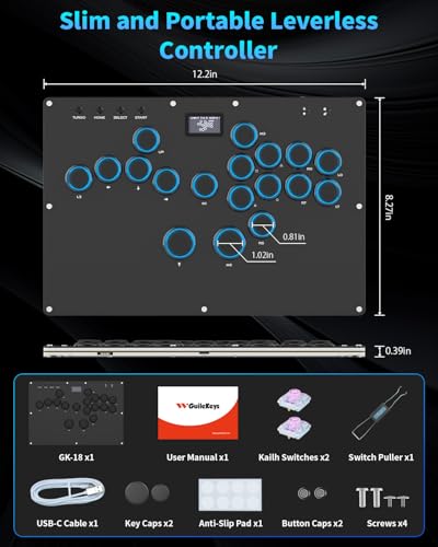GuileKeys GK-18 Leverless Arcade Stick, All-Button Fight Controller with 18 Keys, RGB Lights, Hot-Swappable for PS5/PS4/PS3/PC/Switch, Arcade Fight Stick Black - color: GK-18 Black