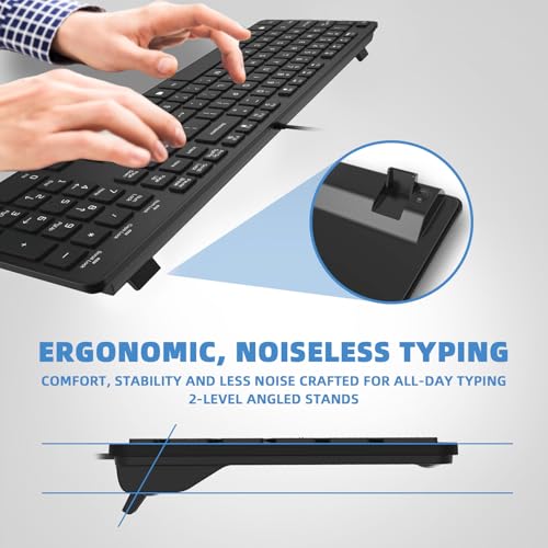 USB Wired Keyboard for Window,Comfortable Quiet Chocolate Keys, Durable Ultra-Slim Wired Computer Keyboard(QWERTY) for PC, Windows 11/10/8/7/XP/Vista KB1430 - color: Black