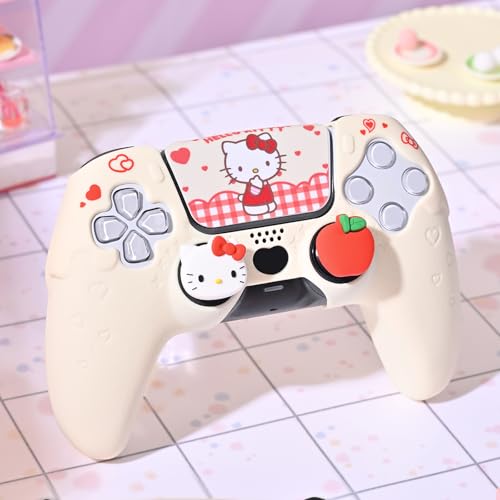 Kuitmor Silicone PS5 Controller Cover Skin Set, Anti-Slip Soft Protective Case for PS5 Wireless Controller with 2 Thumb Grip Caps and 1 Sticker (Beige Hello Kitty) - color: Beige Hello Kitty