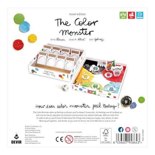 Devir - The Color Monster Travel Board Game, Cooperative Emotional Learning Game for Kids & Families, 2-5 Players, Ages 4+, Playtime 25, (English Version) - color: Travel Edition
