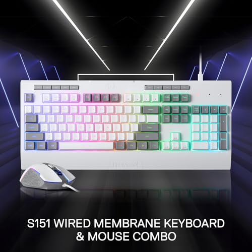 Redragon S151 Combo, K525 MembraneGaming Keyboard + M616 10000 DPI Mouse | 4 On-the-Fly Combos, No Software Needed, 6-Button Precision Control, Full-Size Layout, Shared Dongle, On-Board CPI Mice - color: S151 WT