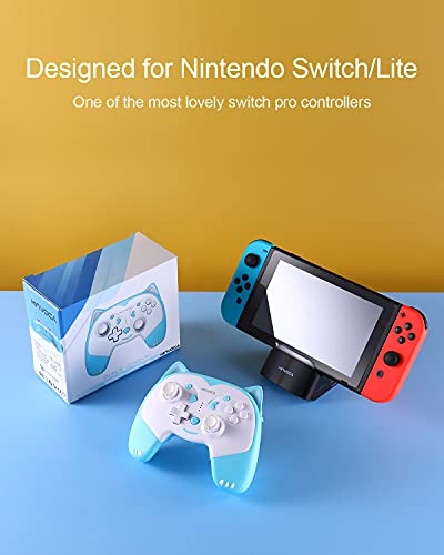 KINVOCA Wireless Controller for Nintendo Switch/Switch Lite, Cute Pro Controller with Turbo, Motion, Vibration, Wake-Up, Headphone Jack and Breathing Light - Blue
