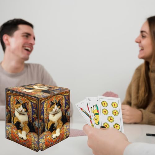 Card Deck Box for MTG Commander,Collectible Trading Storage Box Fits 120+ Single Sleeved Cards Magnetic Case PU Leather for Magic Commander TCG CCG MTG,Cute Cat Sofa - color: Cute Cat Sofa