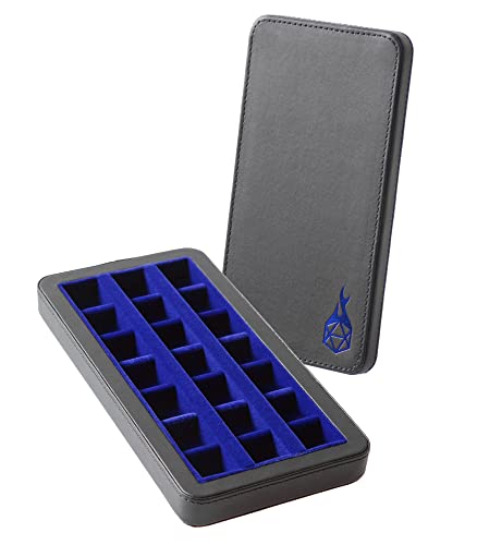 Forged Dice Co. Reliquary Standard Divided Dice Case with Dice Tray for Polyhedral Dice Sets - 21 Felt-Lined Chambers - Magnetic Lid Closure - Metal Dice Storage Box - Blue - color: Blue