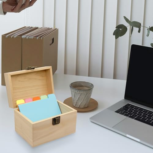 DSYIL Index Card Holder, Wooden Index Card Box, 3 x 5 Flash Cards Holder with 50 Dividers, Recipe Cards Case for Organizing 3 x 5 inches Business Cards and Study Note Cards