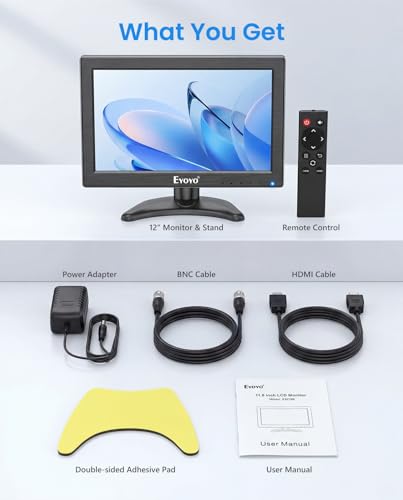 Eyoyo 12" Inch TFT LCD Monitor with AV HDMI BNC VGA Input 1366x768 Portable Mini HD Color Screen Display with Built-in Speaker - style: 12 inch 1366x768