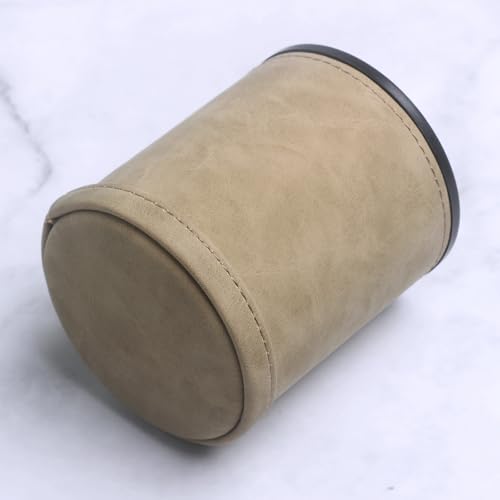 PU Leatherette Dice Cup with 6 Dot Dices for Yahtzee Farkle Bar Party Dice Games - color: Light Brown