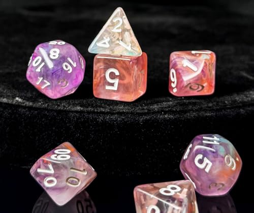 Pink DND Dice Set of 7pcs Polyhedral Dice (Pink Glow) | Acrylic Dice Set for TTRPGs, Dungeons and Dragons, Role Playing Games and Other Table Games– D20 System Dice - color: Pink Glow