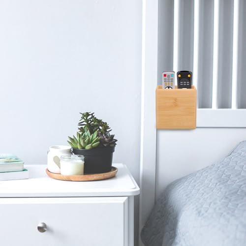 Garneck Bamboo Remote Control Holder Wall Mount - Wood Remote Caddy Organizer for Bedside Couch Office Universal Media Storage Box for Tv Controller Phone Key Pen Home Decor