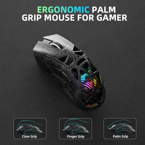 Aula SC620 Wireless Gaming Mouse, Tri-Mode 2.4GHz/USB-C/BT5.3 Computer Mouse with 12000 DPI, Programmable Macro Gamer Mouse with Rapid Fire Key, RGB Light Gaming Mice for PC/Laptop/Mac - color: Line Black