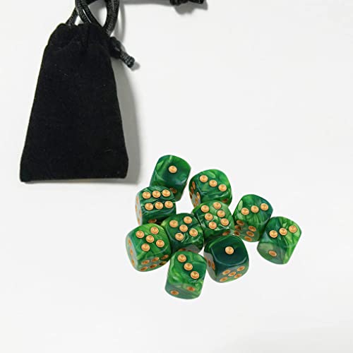 10PCS Polyhedral D6 Dice 16mm Acrylic Game Dice for RPG MTG DND Table Games (Green Yellow) - color: Green Yellow