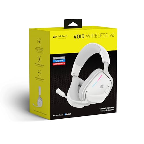 Corsair Void v2 Wireless Gaming Headset with Bluetooth for PC, PS5, PS4, Switch, Mobile – Dolby Atmos, 70 Hr Battery, Dual Wireless, Lightweight, Fast Charging – White | For PC, PS5, PS4, Switch & Mobile ,Dolby Atmos, 70 Hours Battery Life, Double Wireles