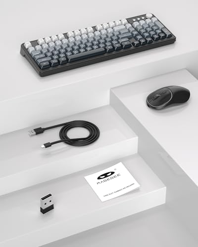 MageGee Wireless Gaming Keyboard and Mouse Combo V560, RGB Backlit Rechargeable Mechanical Feel 2.4GHz Quiet Blue White Purple Keyboard Mouse for Mac Laptop PC Gamer - color: Grey