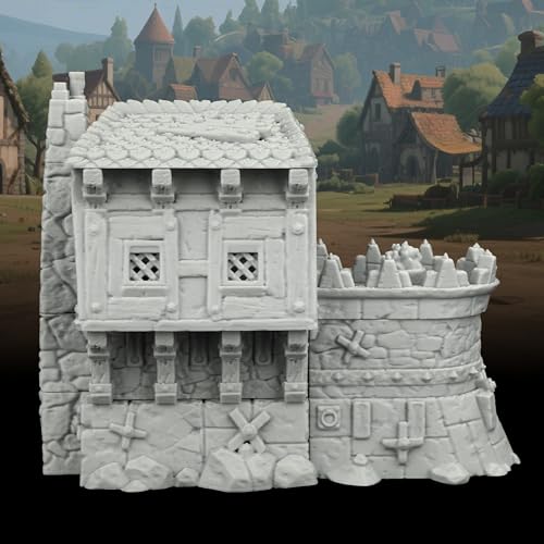 AUSPDICE Stone and Timber Dwelling RPG Terrain, 25mm Medieval Scenery | 1:64 Unpainted 3D Printed Medieval Village Fantasy Building, DND Terrain for Dungeons and Dragons, TTRPG Map Props-AF1124D - color: Af1124d Medieval Village D