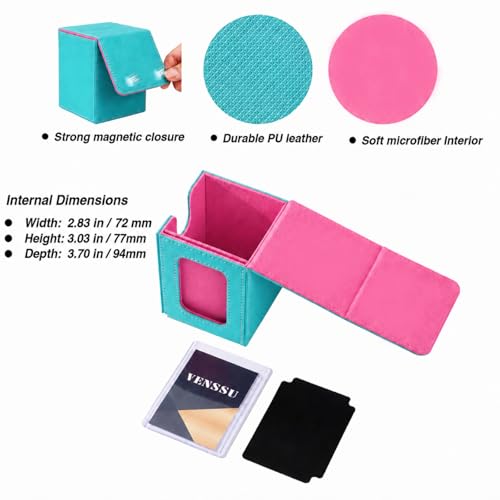 MTG Deck Box with Commander Display, Fits TCG Cards (Turquoise&Pink) | Holds 120 Single/100 Double-Sleeved Cards, Fit MTG/PTCG/OPTCG Cards, Strong Magnet, PU Leather, With 2 Dividers & 1 Toploader - color: Turquoise and Pink