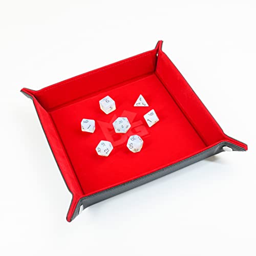 FanRoll Fold Up Velvet Dice Tray w/PU Leather Backing: Red, Role Playing Game Dice Accessories for Dungeons and Dragons - color: Red