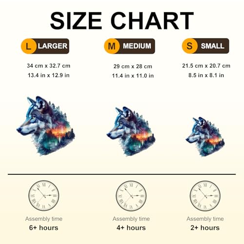 Wooden Puzzle for Adults-Aurora Wolf Wooden Puzzle Unique Shape Advanced Animal Jigsaw Puzzle for Adults, Best Gift, Wood Puzzles, Challenge Wooden Jigsaw Puzzle (M-11.4 * 11.0in-140pcs) - size: Medium
