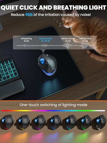 Wireless Trackball Mouse, Adjustable Angle, Rechargeable, Backlit-Blue Ball | MAM1 Pro Ergonomic Mouse Rollerball Thumb mice with 5 Level DPI, 3 Devices Connection (USB & Bluetooth ) for PC, Windows - color: Blue Ball