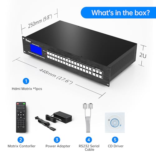 16x16 HDMI Matrix 4K@30Hz w/Web GUI (Built-in US ADI Chip), 2U Rackmount AV Switcher, RS232+LAN Ports, 6 Control Modes, Hot Swappable, Power Off Memory, 16 Preset Scenes, EDID HDCP Compatible - size: 16 in 16 out with WEB