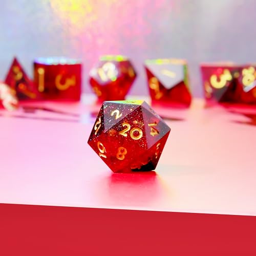 Single D20 Dice-22MM 20 sideds DND Resin Sharp Edged Resin Dice for Dungeons and Dragons, RPG, Polyhedral D&D Dice, Roleplaying Games MTG Table Games - color: D20-black Red