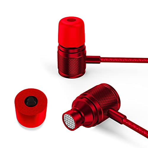 LUDOS Ultra Wired Earbuds in-Ear Headphones, 5 Years Warranty, Earphones with Microphone, Noise Isolating Ear Buds, Memory Foam for iPhone, Samsung, School Students, Kids, Women, Small Ears - Red - color: Red, style: 3.5 mm