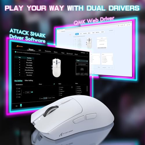 ATTACK SHARK X1 Ultralight Tri Mode Wireless 40000 DPI Gaming Mouse-White | Magnetic RGB Charging Dock,PixArt PAW3395 Pro Sensor,BT/2.4Ghz/Wired,1K Polling,Optical Micro Switch,Driver for PC Mac Gamer - color: White
