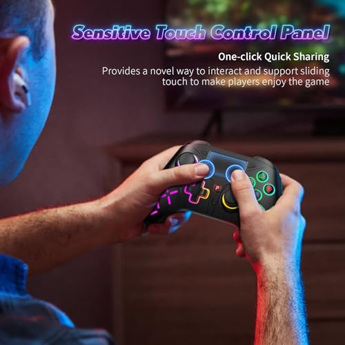 LED Wireless Controller for 4, RGB Lighting Gamepad for 4 Slim/Pro with Turbo/6-Axis Motion Sensor/1200mAh Battery/3.5mm Audio Jack - Black - color: RGB Black