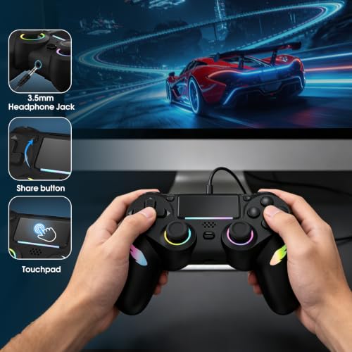 CozyNius 2 Pack Light-up Wireless Controller for Ps4/Slim/Pro/PC,Remote Control with Programmable and Turbo,RGB Light,Hall Effect Joystick,Vibration,6-Axis Gyro,1000mAh Battery,USB-C Port- Black+White