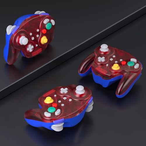 2.4 GHz Wireless USB GameCube Controller for Switch 1 & 2, PC, Clear Red | (Built-in Vibration) (Rechargeable) (Analog Triggers / Stick) Compatible with Switch Online, Windows PC, macOS