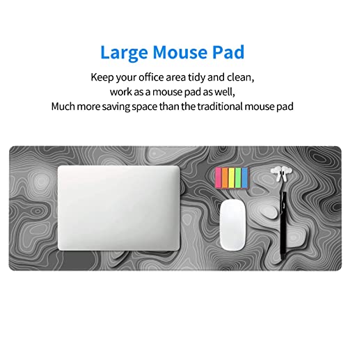 3D Topographic Map Mouse Pad Grey White Gaming Mouse Pad XL Desk Mat Large Desk Pad Non-Slip Rubber Base Keyboard Mouse Mat with Stitched Edges for Home Office Work - color: Grey White