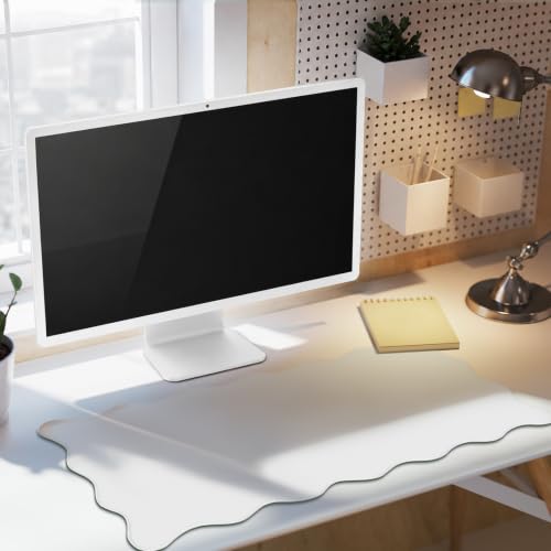 Hahafelt Scalloped Desk Mat Large Desk Pad Cute Coquette Table Mat Back to School Preppy Table Make up Pad Nonslip Graduation Gift with Stitching Waterproof Gaming(White,31.5 x 15.8 Inches) - color: White, size: 31.5 x 15.8 Inches