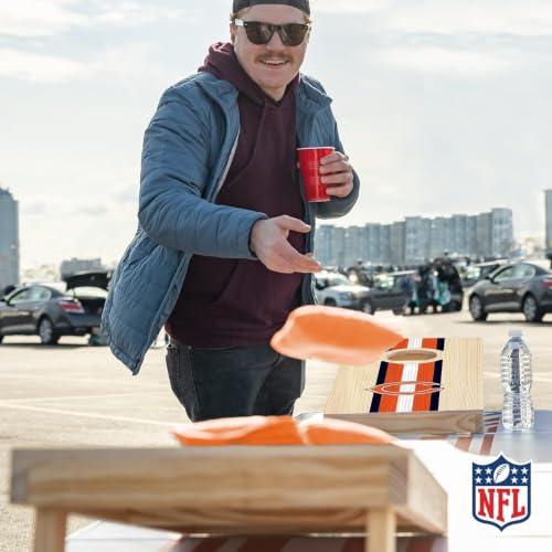 NFL Football Portable Cornhole Set, 2 Boards & 8 Bean Bags | Officially Licensed Product, Solid Wood, Direct Print HD Graphics, Mesh Carry Bag, Yard Games, Outdoor Game, Bean Bag Toss