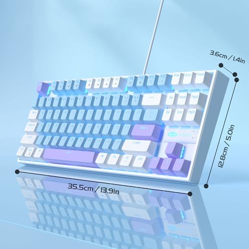 MageGee 75% Mechanical Gaming Keyboard, Blue Switch, LED Blue Backlit, 87 Keys Compact TKL Wired Keyboards for Windows Laptop PC Gamer - Blue/White - color: Blue White/Blue Switch