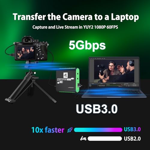 HDMI Capture Card for Nintendo Switch 2, 1080P 60FPS, Green | USB 3.0 plug and play for OBS beginners, 4K 30Hz passthrough, works with PS5, Xbox, PC and Mac - color: Green
